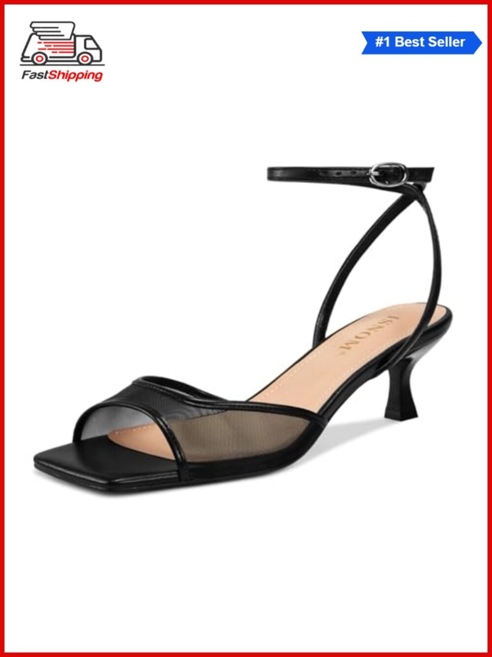 ✨Mesh Square Toe Kitten Heel Sandals Ankle Strap Dress Shoes